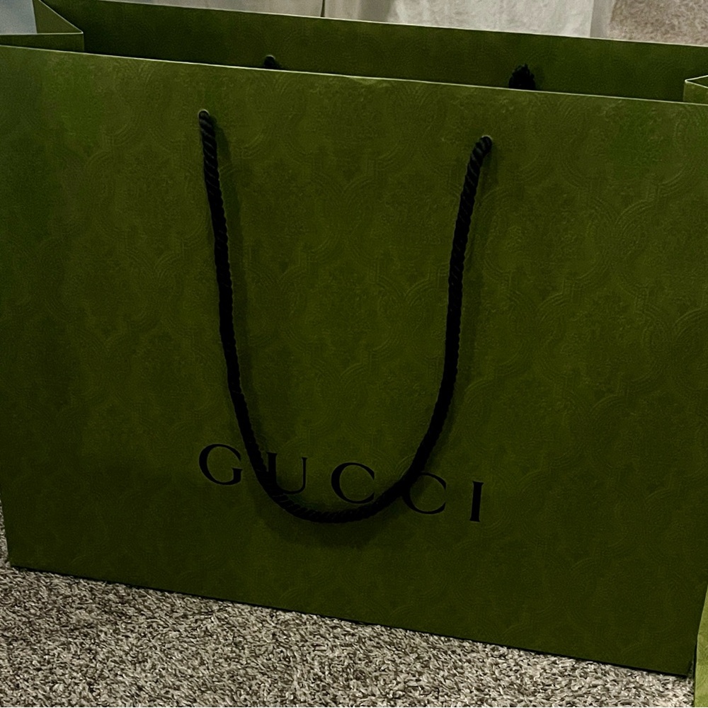 Set of Two Gucci Olive Green Tote Shopping Bag with Black Handles